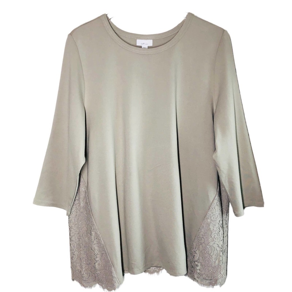 NWT J. Jill Ponte Knit ¾ Sleeve Top with Lace Detail – Size XL